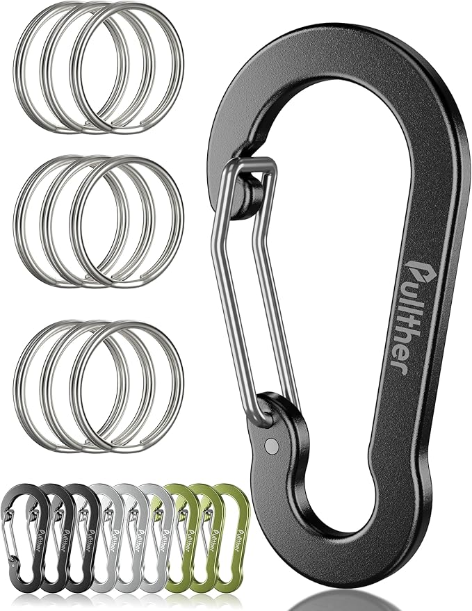 9PCS Carabiner Keychain Clip,2.7" Large Aluminum Carabiner Clips with 9PCS Stainless Steel Key Rings