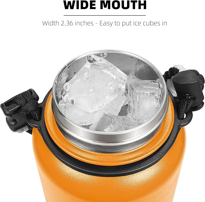 Fanhaw 40 oz Insulated Stainless Steel Water Bottle with Straw Lid, Leakproof Extra-Large Sports Bottle for Men & Women (Yellow Orange)