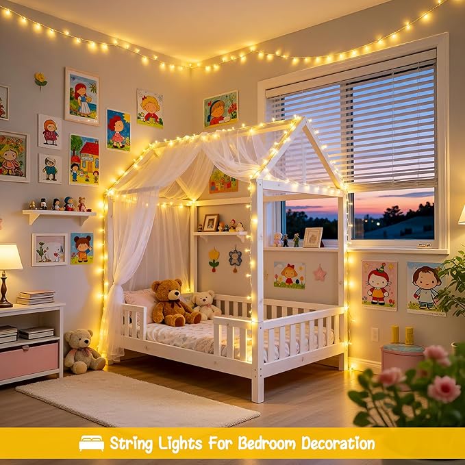 JMEXSUSS 2 Pack Battery Operated String Lights Outdoor Indoor, Total 66ft 200 LED Fairy String Lights with Remote, Warm White Battery Christmas Lights for Bedroom Holiday House Tree Porch Party Yard