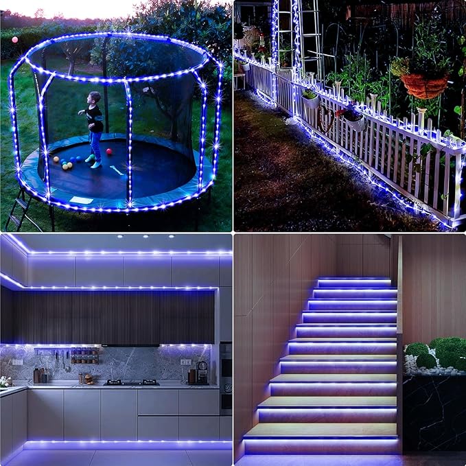 KNONEW 164FT 1000LED Rope Lights for Outside,Outdoor String Lights Waterproof 8 Modes Clear Tube Light for Indoor,Bedroom,Wedding,Garden,Patio,Christmas,Tree,Rv,Holiday Decoration(Blue)