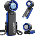 Gaiatop Portable Handheld Turbo Fan with Ice Cooler, 32H Cooling, 5 Speed (1-199) Personal Fan, 6000mAh Rechargeable Mini Fan with LED Light for Outdoor Camping Working Home, Classic Blue