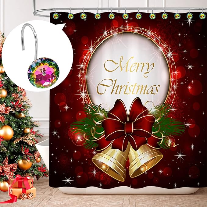 MitoVilla Christmas Shower Curtain Hooks Rings, Colorful Xmas Bling Shower Hooks for Shower Curtain Liner, Multicolor Holiday Decorative Shower Rings for Curtain Accessories and Bathroom Shower Rod