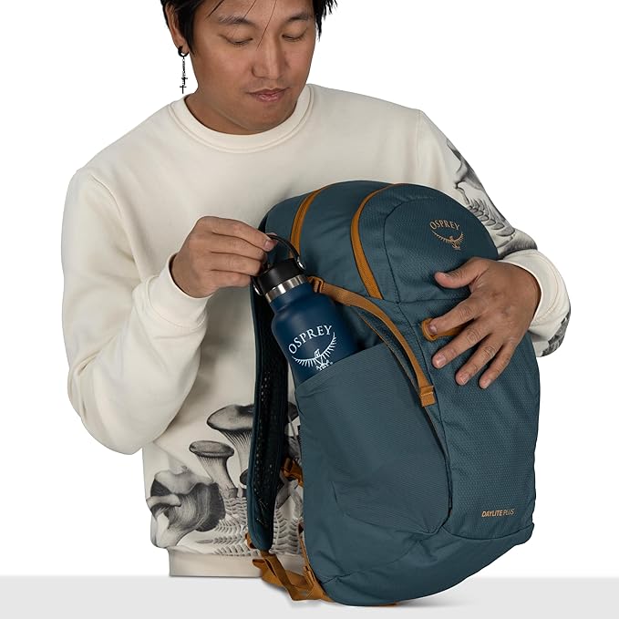 Osprey Daylite Plus Commuter Backpack - Everyday Pack with Laptop Sleeve, Bottle Pockets, and Extra Storage, Fuzzy Window Print/Torrent Blue