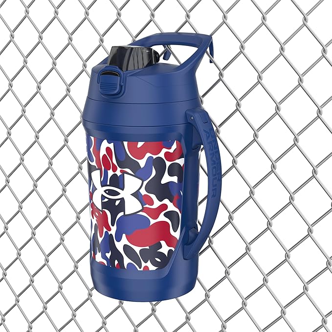 Under Armour Half Gallon Water Bottle Insulated, 64oz Insulated Water Bottle with Handle, Fence Hook, Leak Resistant, for Baseball, Football & More - Royal Hypercamo