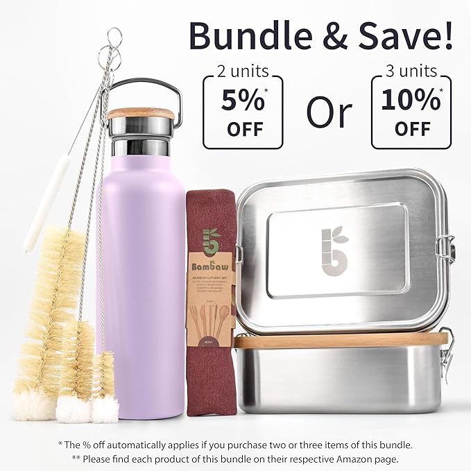 Bambaw Insulated Water Bottle 16 oz, Stainless Steel Water Bottle for Hot & Cold Drinks, Leak-Proof, Great for Travel, Work & School, Durable, Reusable & Rust-Resistant (Lavender Haze)