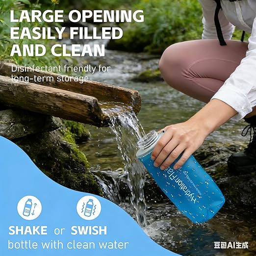 AXEN Collapsible Water Bottle with Filter System, Soft Hydration Flask for Trail Running, Camping, Hiking, Cycling, 700ml Blue