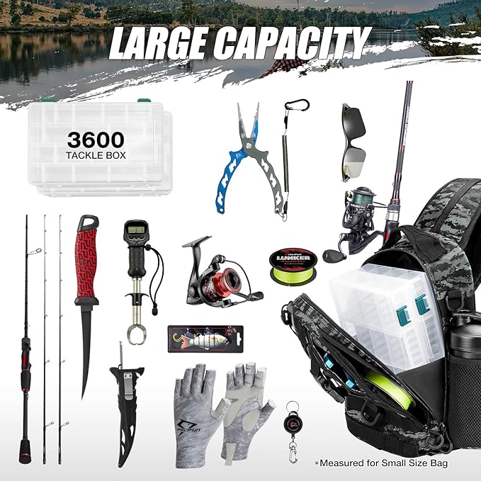 Piscifun Fishing Backpack with Rod Holder, Lightweight Sling Bag Storge Gear and Equipment