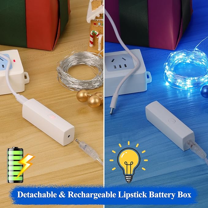 Lakumu LED String Lights Battery Operated, Mini Rechargeable Fairy Lights, Twinkle Lights with Timer for Bedroom, Christmas Decorations, Wedding, Xmas Tree, Centerpiece Table Decor (5M/16FT Blue)