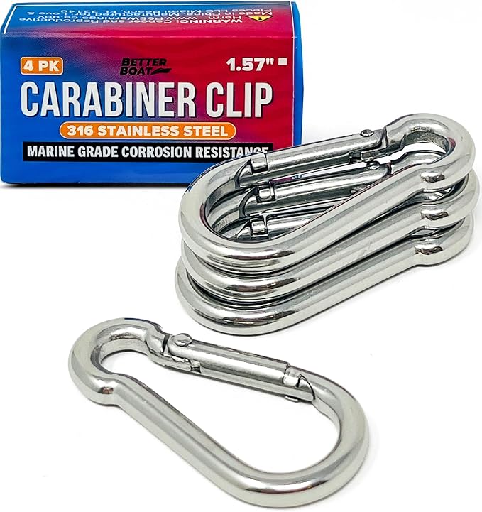 Stainless Steel Carabiner Clip, 4 Pack, 316 Marine Grade, Heavy Duty Spring Snap Hooks, Mini and Large Sizes, 2" to 4" Options