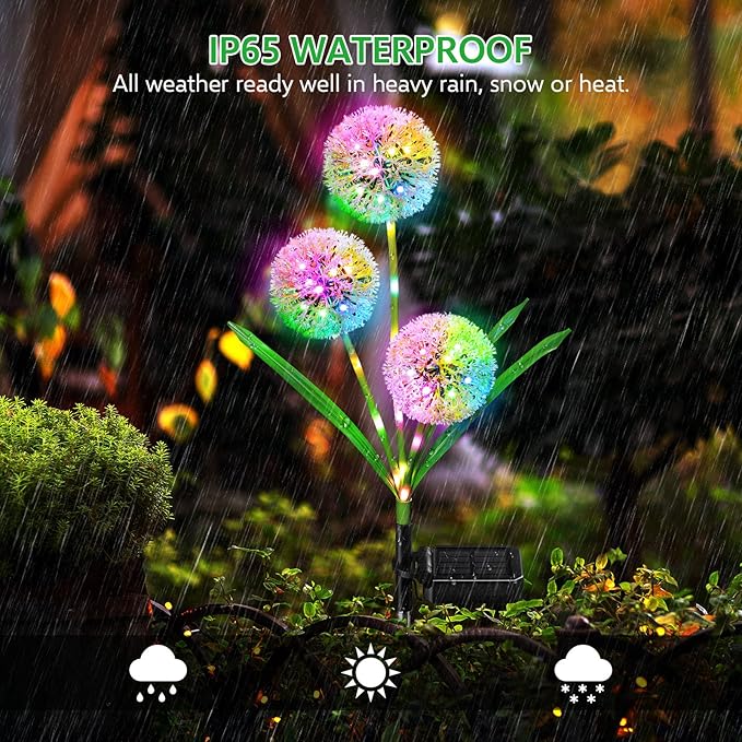 WdtPro Solar Lights Outdoor Garden Decor, 4 Pack 12 Heads Solar Flower Lights, 2 Modes 144 LEDs Dandelion Light & Glowing Stems, Brighter Waterproof Decorative Garden Lights for Yard, Patio, Gifts