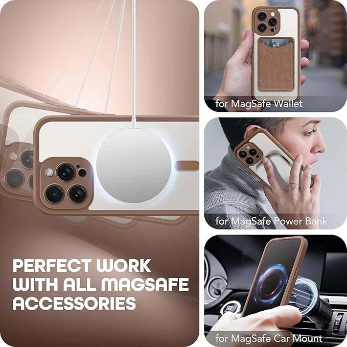 TIESZEN for iPhone 15 Pro Max Case, Compatible with MagSafe, Built-in Privacy Screen Protector and Camera Protection, Anti Spy Full Body Dustproof Shockproof Hard Phone Case 6.7", Brown