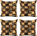 Ambesonne Safari Decorative Throw Pillow Case Pack of 4, Jeans Denim Patchwork in Safari Style Wilderness Design Art Print, Cushion Cover for Couch Living Room Car, 16", Brown Black