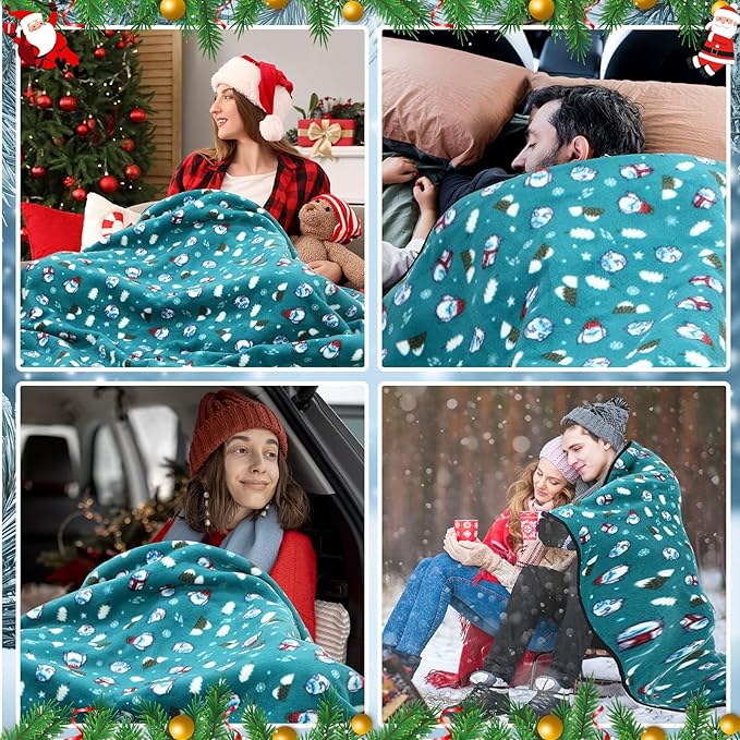 Riakrum 12V Car Heated Blanket for Cold with 2 or 3 Heating Levels 58 x 43 Emergency Winter Adjustable Temperature Electric Blanket Throw Gift Plugs in Car RV Truck SUV(Fresh Color,Snowman)