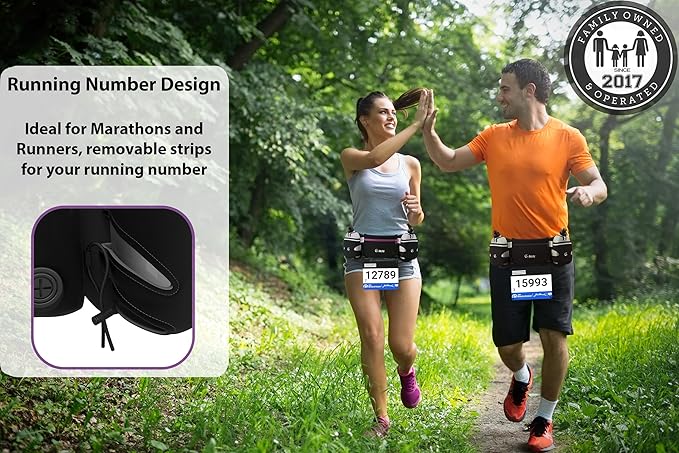 Q-RUN Hydration Running Belt with 2 x 10oz Water Bottles, No Bounce Adjustable Waist Belt for Men & Women, Marathon Running Gear