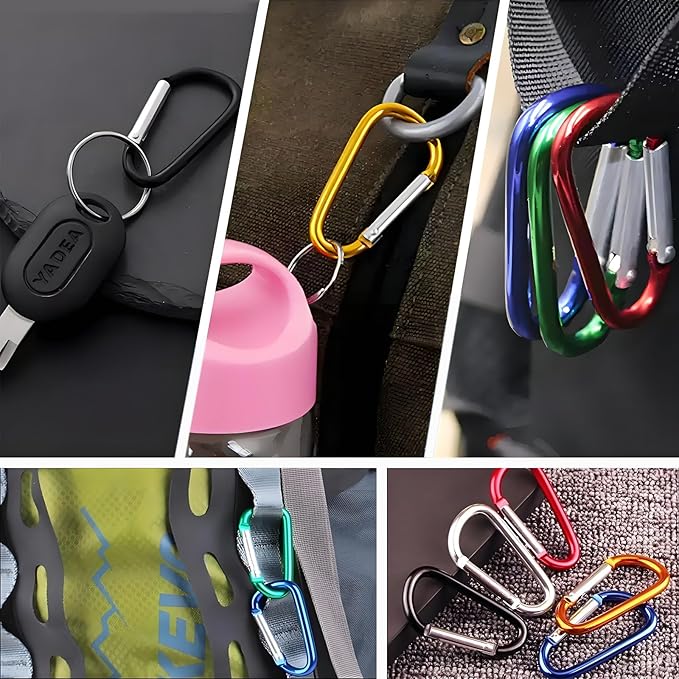 Outdoor Essentials 8PCS Aluminum Carabiner Clips, 3 Inch Large D Shape Spring Snap Hook for Hiking, Camping, Hammocks, Keys, Keychains, Dog Leashes