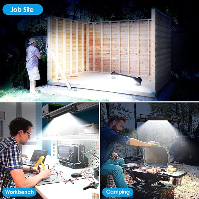 Work Light, 2500LM Ultra Bright, 5200mAh Rechargeable LED Work Lights, Magnetic Underhood Work Light Bar with Hooks, Portable Mechanic Light for Car Repairing Inspection Garage Workshop Emergency