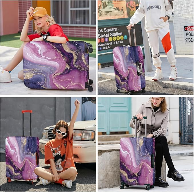 ANNA QUEEN Purple Marble Luggage Cover, Elegant Abstract Art Suitcase Protector, Stretchable Washable Travel Sleeve for 28-30 Inch Luggage