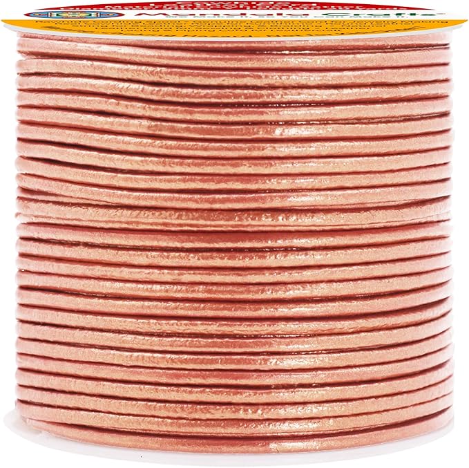 Mandala Crafts Round Genuine Rose Gold Leather Cord for Jewelry Making – 2mm Cowhide Leather Rope String Lace for Kumihimo – 20 Yards Cowhide Craft Cording Spool