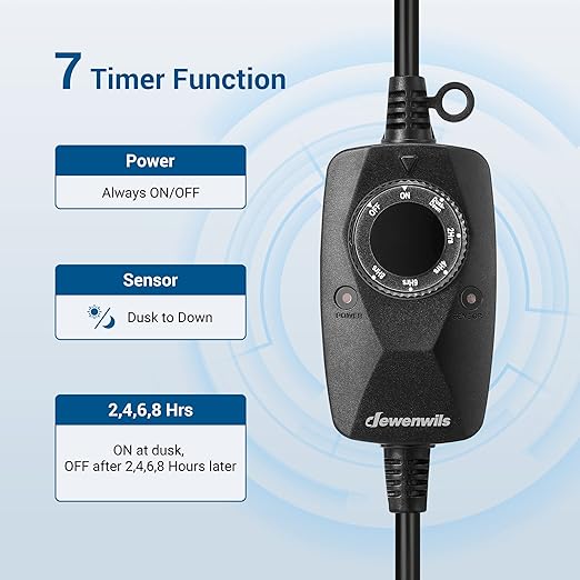DEWENWILS Light Timer Outdoor Weatherproof with 2 FT Extension Cord, Photocell Timer Switch with 3 Grounded Outlets for Landscape Light, String Lights, UL Listed