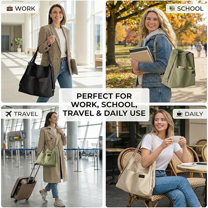 Women's Convertible Backpack Purse - Water-Resistant Nylon Travel Bag - Large Capacity 3-Way Shoulder Tote & Daypack