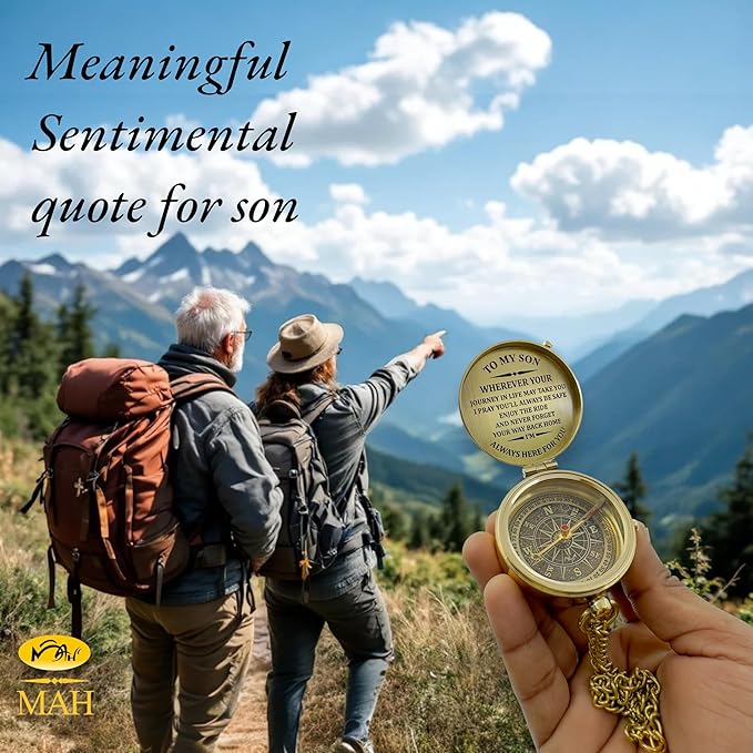 Brass Compass Gift to My Son Never Forget I Love You, Sentimental Keepsake from Mom Dad Grandparents, Inspirational Guidance Compass Gift for Son Graduation Birthday Baptism Confirmation Gift Idea