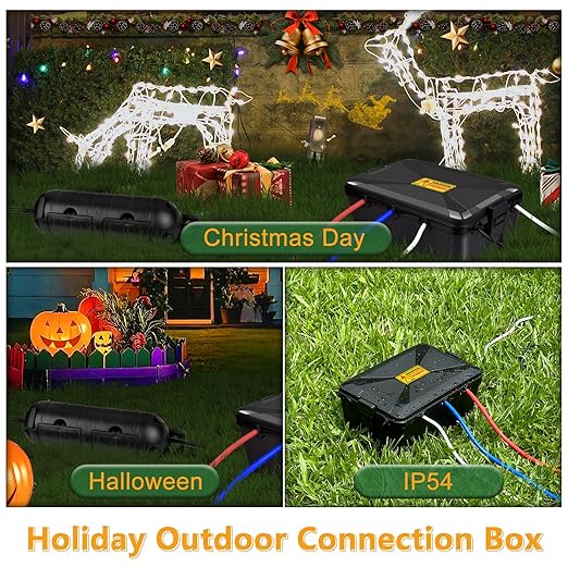 NineLeaf Large Outdoor Electrical Box (12.5 x 8.5 x 5 inch), IP54 Waterproof Extension Cord Cover,Weatherproof Connection Box for Power Strip, Plug, Socket, Timer, Holiday Light Decoration, Black