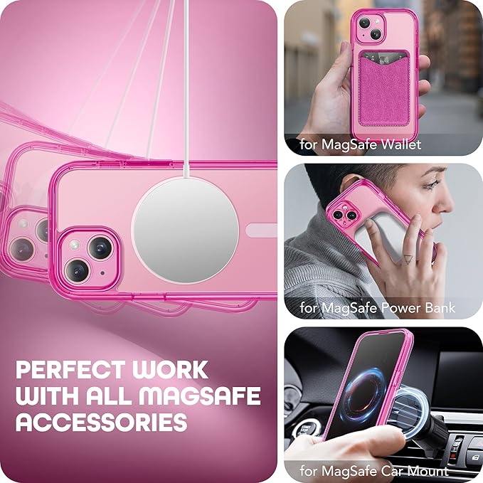 TIESZEN for iPhone 15 Plus Case, Compatible with MagSafe, Built-in Privacy Screen Protector and Camera Protection, Anti Spy Full Body Dustproof Shockproof Hard Phone Case 6.7", Bright Pink