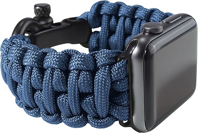 Savior Survival Gear Paracord Watch Band - Compatible with Apple Watch Band 49mm 46mm 45mm 44mm 42mm - iWatch Band Series Ultra 10 9 8 7 6 5 4 3 2 1 SE – Adjustable strap for men (Dark Blue, X-Large)