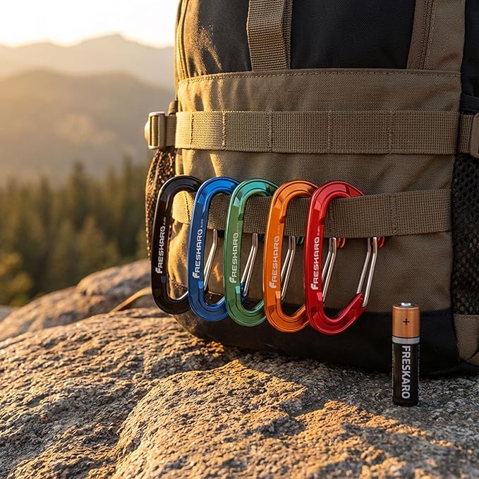 FresKaro 5pcs Nano Carabiner Clips, 8kN 1798lbs, Small Sturdy, Reliable Time-Tested Strong Spring Wiregate, Mini Size 2.37inch, Choice of 5colors