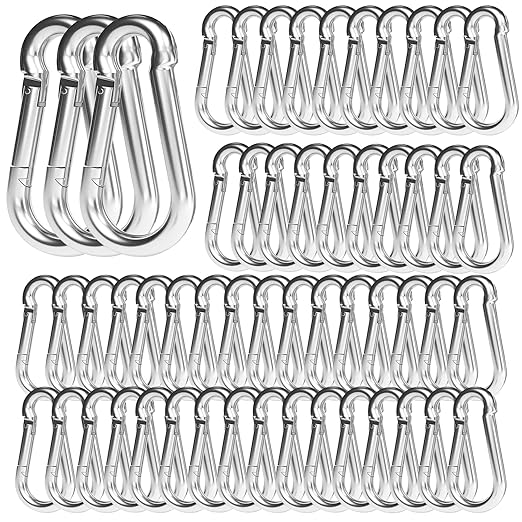 100PCS 3" Heavy Duty Spring Snap Hook, M8 5/16" Galvanized Steel Snap Hook Carabiner Quick Link Carabiner Clip, 500LBS Holding Capacity Quick Link Keychain for Swing Hammock Gym Outdoor