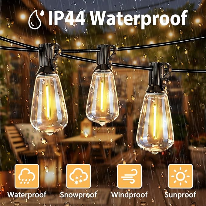 LumBelle Smart Outdoor String Lights, 200FT ST38 LED Patio Lights with Timer Remote APP Control, 84 Shatterproof LED Bulbs (4 Spare), Dimmable Waterproof Hanging Light for Backyard Porch Party Decor