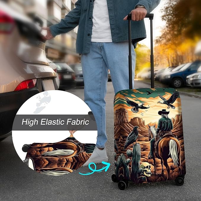 Luggage Cover Protector for 26-28 Inch Suitcases, TSA Approved Elastic Travel Suitcase Covers, Anti-Scratch Washable Luggage Sleeve for Carry On & Checked Bags, Cowboy on Horseback