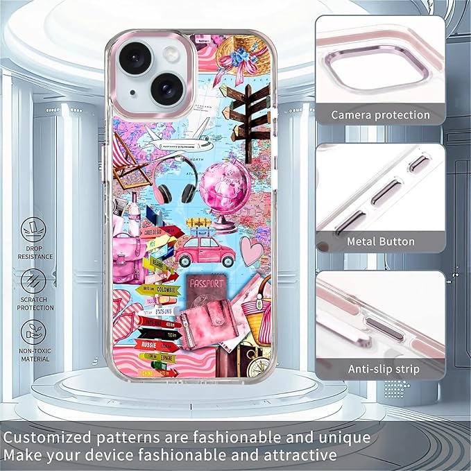 Case for iPhone 15,[Compatible with MagSafe],Cover Holiday Trip World Map Phone Case Design，for Women Girls Magnetic Clear Cover - Slim, Sleek, & Shockproof Protection