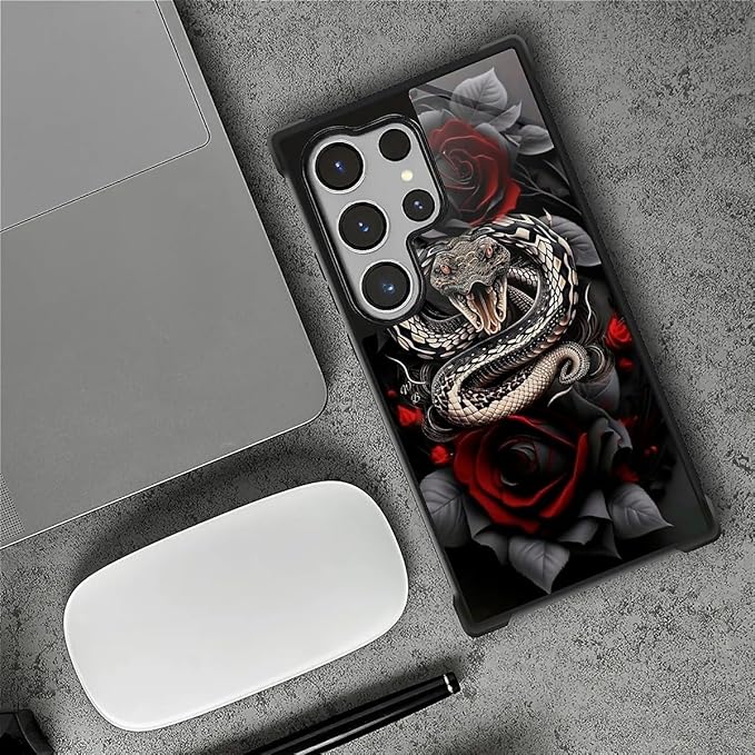 for Samsung Galaxy S26 Ultra Case,Graphic Design for Girl Boy Soft Silicone Hard Acrylic Shock Protection Designed for Samsung Galaxy S26 Ultra Entwined Rose Snake Pattern