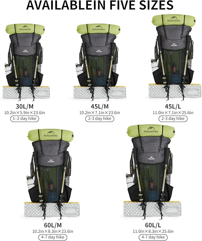 Naturehike 45L Rock 2.0 Upgraded Internal Frame Hiking Backpack for Outdoor Camping Travel Backpacking, Ultralight Backpack for Adults(Black/M/45L)