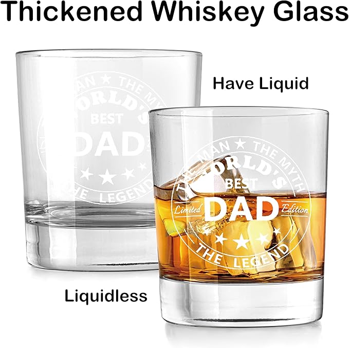 Nogrit World's Best Dad Whiskey Glasses 10 oz, Best Dad Gifts for Father's Day Birthday from Sons Daughters, Father Gifts Old Fashioned Rocks Glasses for Drinking Cocktail Scotch Vodka Tequila Rum