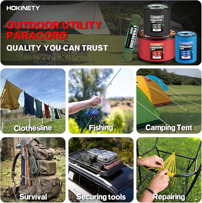 Paracord Rope 750 - Parachute para Cord 4mm 11 Strand Spool Rope Utility Nylon String for Outdoor Camping Survival Utility Tent Crafting DIY Projects - Black 1000ft