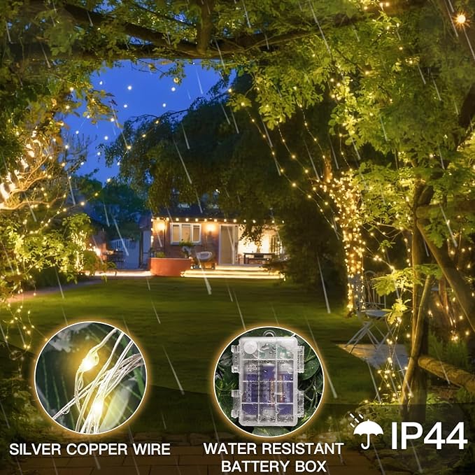 suddus 66ft 200 LED Outdoor String Lights,Fairy Lights Battery Operated with Remote, Twinkle Lights Battery Operated for Bedroom, Dorm, Patio, Fireplace,Garden, Party, Wedding DIY,Indoor(Warm White)