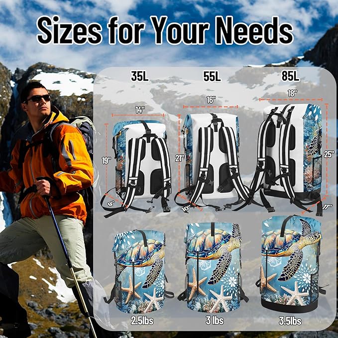 Waterproof Dry Bag Heavy Duty Marine Dry Bags for Kayaking Hiking Sea Turtle Nautical Starfish Backpack Roll-Top Closure Bag - Backpack Waterproof Phone Case 35L/55L/85L