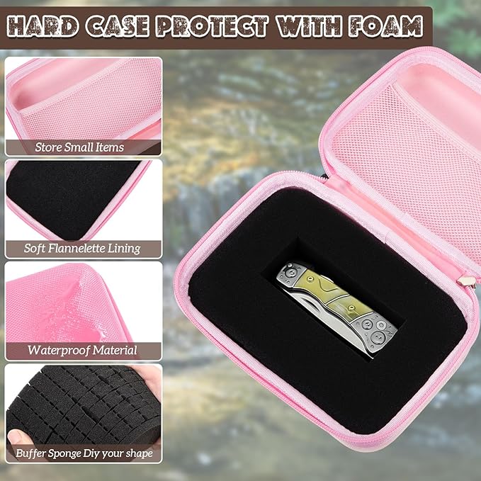 Relaxweex EVA Hard Case with Customizable Foam 7.1 x 4.7 x 3.1 Inch Protective EVA Carrying Case Shockproof Outdoor for Camera, Digital Products, Electronic Instruments with Knife, Pink