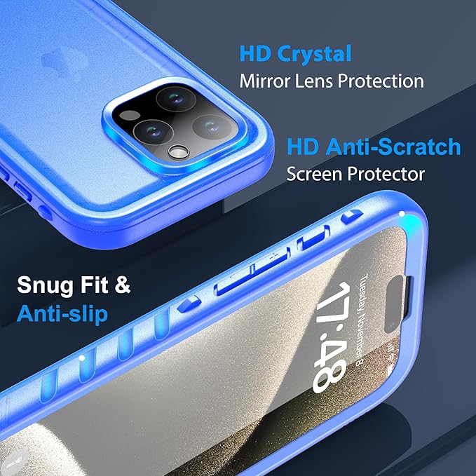 SPORTLINK for iPhone 15 Pro Max Case - IP68 Waterproof Military Protective Full Body Heavy Duty Shockproof 360 Sealed Dustproof with Camera Screen Protector Cover for i Phone 15 Pro Max 6.7" Blue