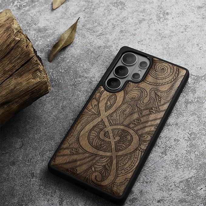 Carveit Magnetic Wooden Case for Samsung Galaxy S26 Ultra Case 2026, TPU Shockproof Cover & Wood Artisan Engraved, Compatible with MagSafe Wireless Chargers (Zen Doodle Treble Clef) Walnut