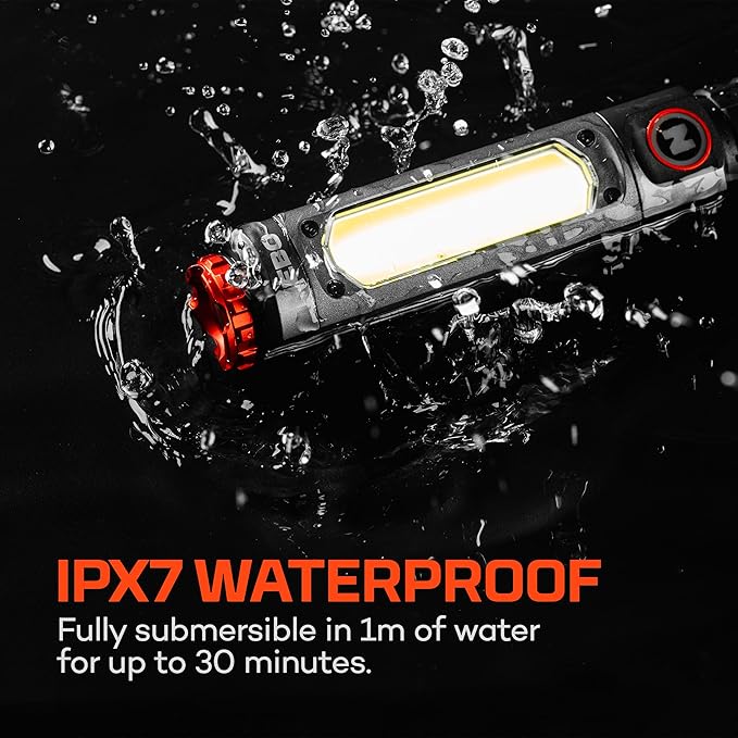 NEBO Big Larry 3 Work Light | USB-C Rechargeable, 600 Lumens, 7 Light Modes, Magnetic COB Task Lamp & LED Flashlight, Steel Pocket Clip, Hands-Free Use, Water Resistant
