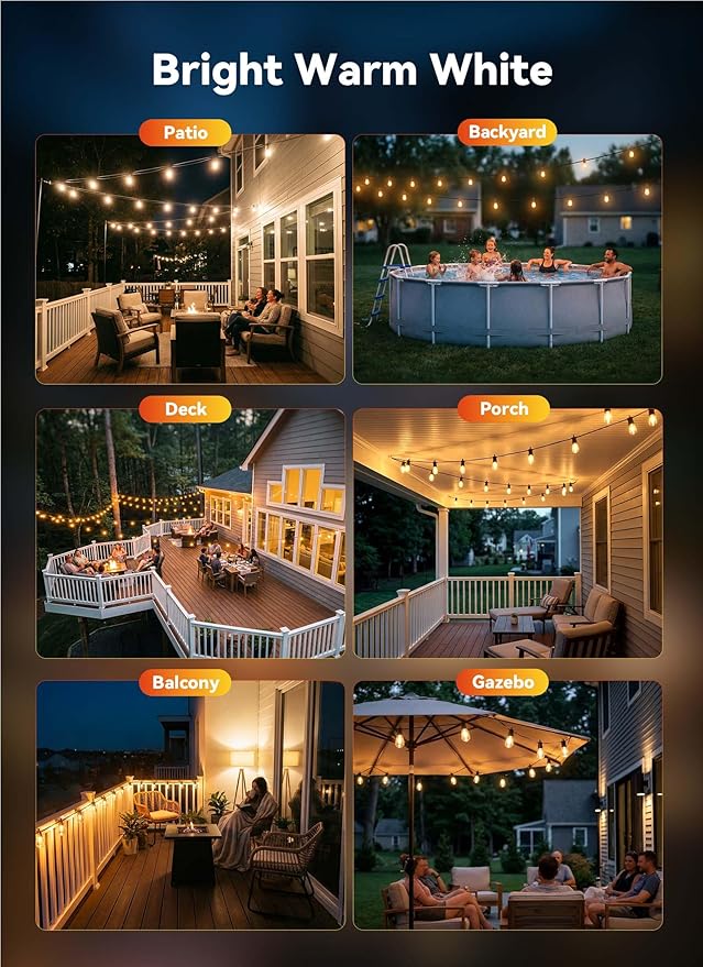 Minetom 203FT Outdoor String LED Patio Lights Waterproof,65 Shatterproof S14 Vintage Edison Bulbs,Commercial Grade Outside Hanging Lights Waterproof for Porch Deck Garden Backyard Balcony Cafe Bistro