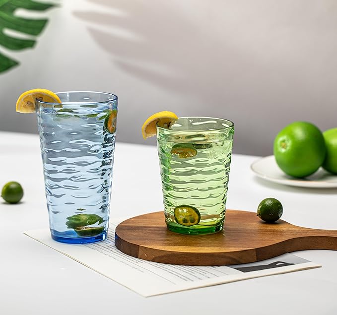 14-ounce Plastic Tumblers, Acrylic Drinking Glasses, set of 6 Blue Reusable Plastic Cups, Stackable, BPA-Free, Shatter-Proof, Dishwasher-Safe