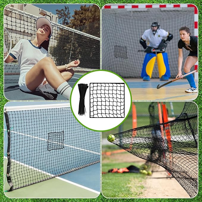 6 Pcs Universal Net Repair Kits with 100 Pcs Zip Ties Golf Goal Nylon Netting Hole Replacement Patch for Baseball Batting Cages Hockey Football