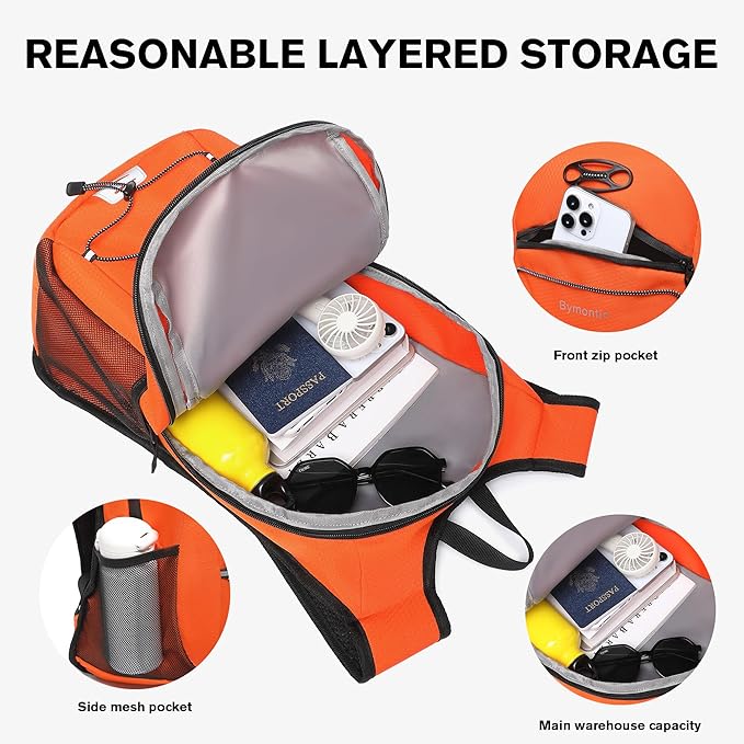 Ultra-Light Soft Daypack 15L/20L, Cushioned Breathable Back Panel Backpack, Lightweight Packable Travel Backpack (Orange, 15L)