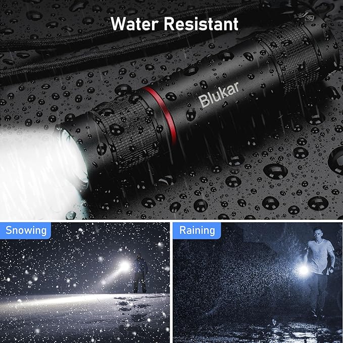 Blukar LED Flashlight Rechargeable 2 Pack, Super Bright Adjustable Focus Handheld Flashlights, 4 Lighting Modes, Waterproof Pocket Size Torch for Camping, Hiking, Outdoor, Emergency-Black