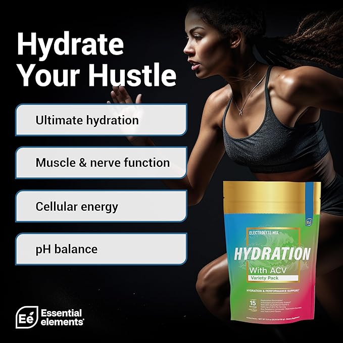 Essential Elements® Hydration Packets - Variety Pack - Electrolytes Powder No Sugar - Electrolyte Drink Mix - Superior Hydration with ACV & Vitamin C - 48 Stick Packs