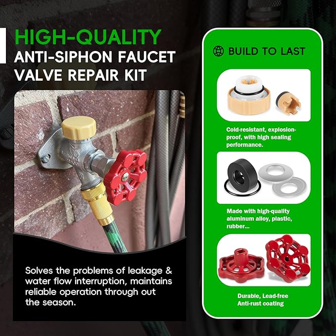 2-Pack Universal Outdoor Faucet Repair Kit with VACVBKX1B Vacuum Breaker Kit, Anti-Siphon Frost-Free Hose Bib Sillcock Valve Replacement, Wall Hydrant Complete Replacement Kit